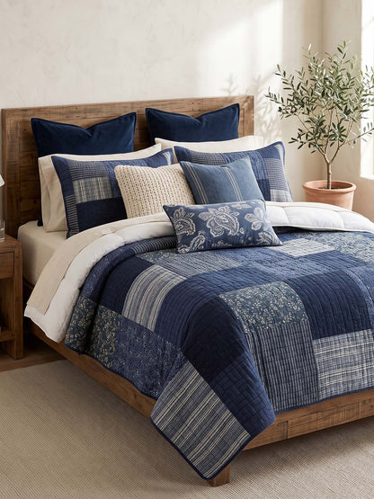 Indigo Heritage Patchwork Quilted 3-Piece Bedding Set