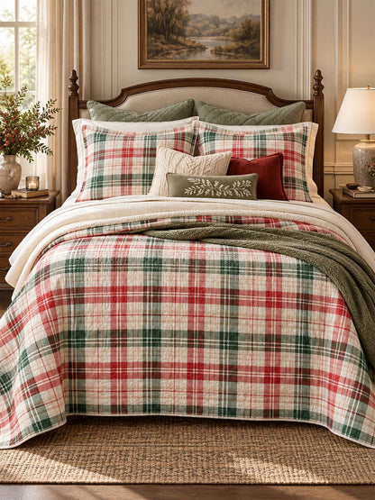 Christmas Plaid Quilted 3-Piece Bedding Set