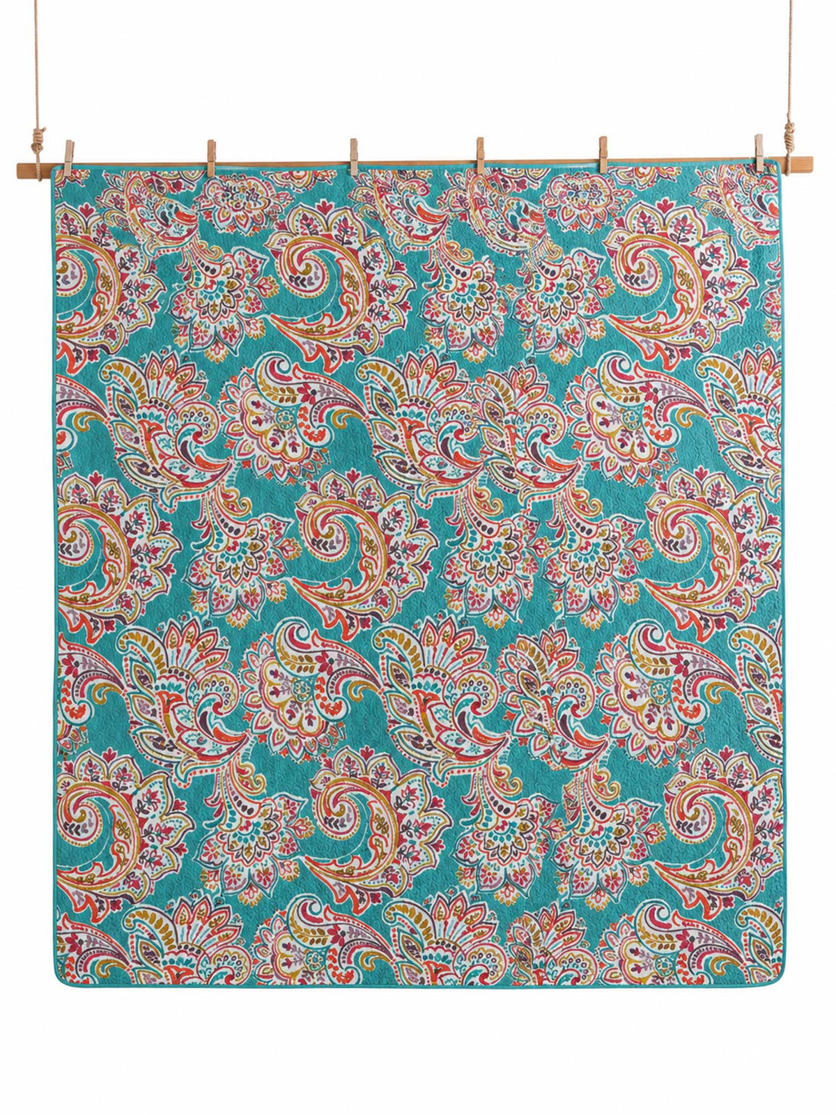 Teal Paisley Floral 100% Cotton Quilted 3-Piece Bedding Set