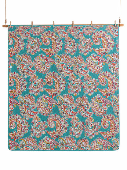 Teal Paisley Floral 100% Cotton Quilted 3-Piece Bedding Set