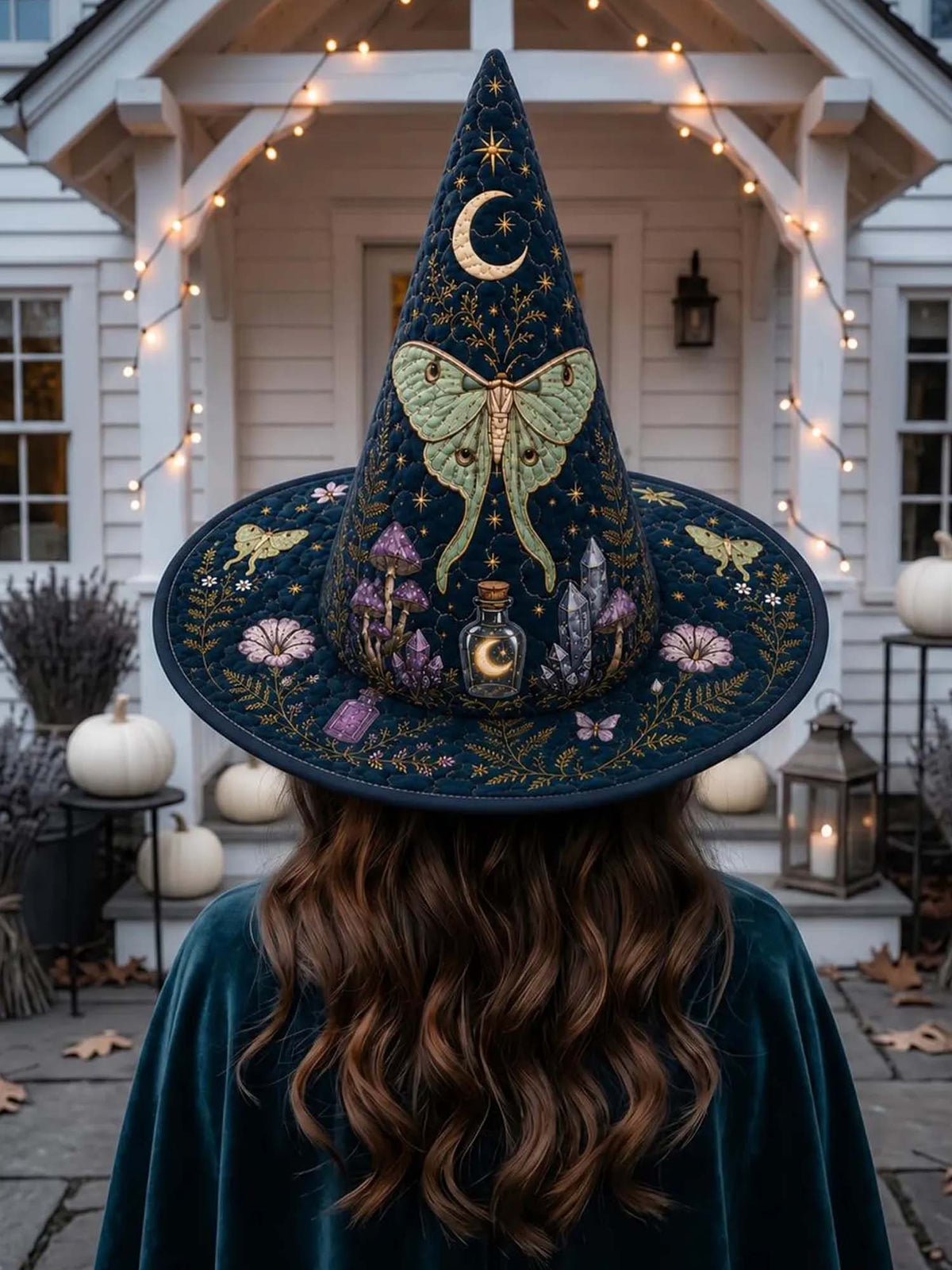H.PAI Moonlit Butterfly Mystic Garden Quilted Witch Hat