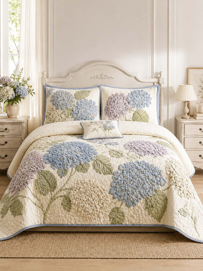 H.PAI Hydrangea Floral Quilted 3-Piece Bedding Set