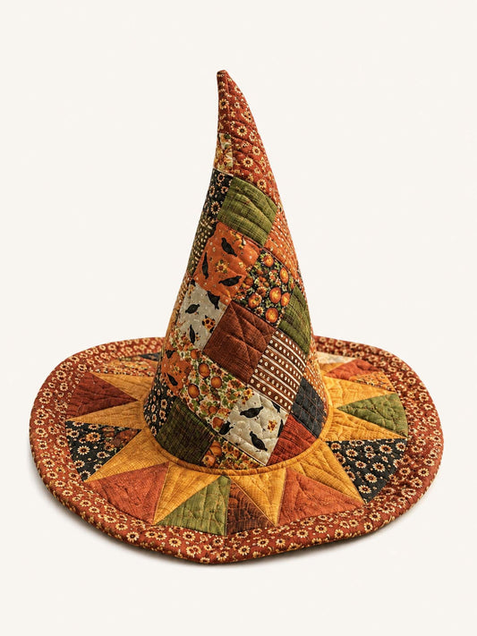H.PAI Vintage Harvest Pumpkin Handcrafted Quilted Witch Hat