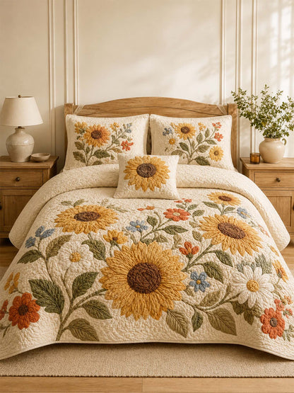 H.PAI Farmhouse Sunflower Floral Quilted Bedding Set