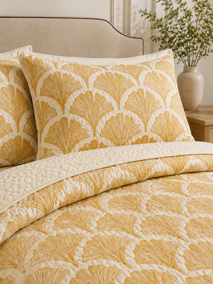 H.PAI Golden Ginkgo Leaf Quilted 3-Piece Bedding Set