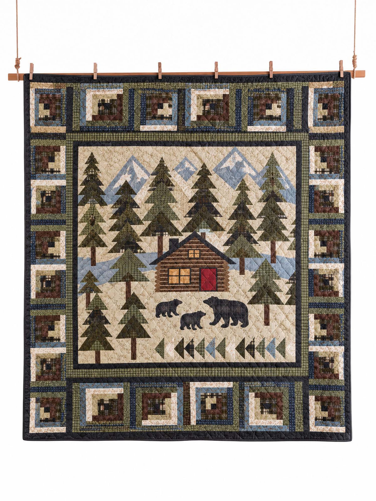 Bear Cabin Woodland Patchwork-Style Quilted Blanket