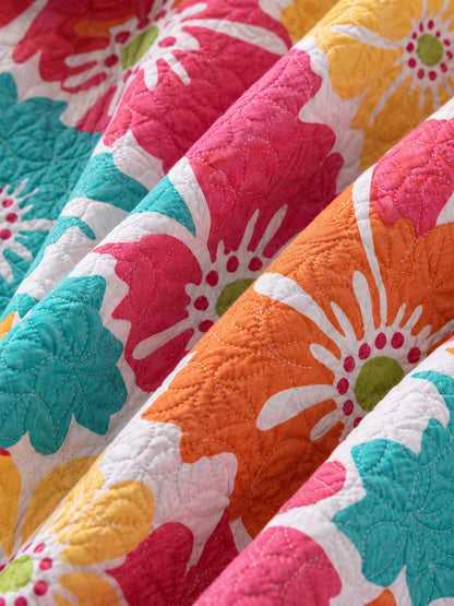 Vibrant Poppy Floral Reversible 100% Cotton Quilted 3-Piece Bedding Set