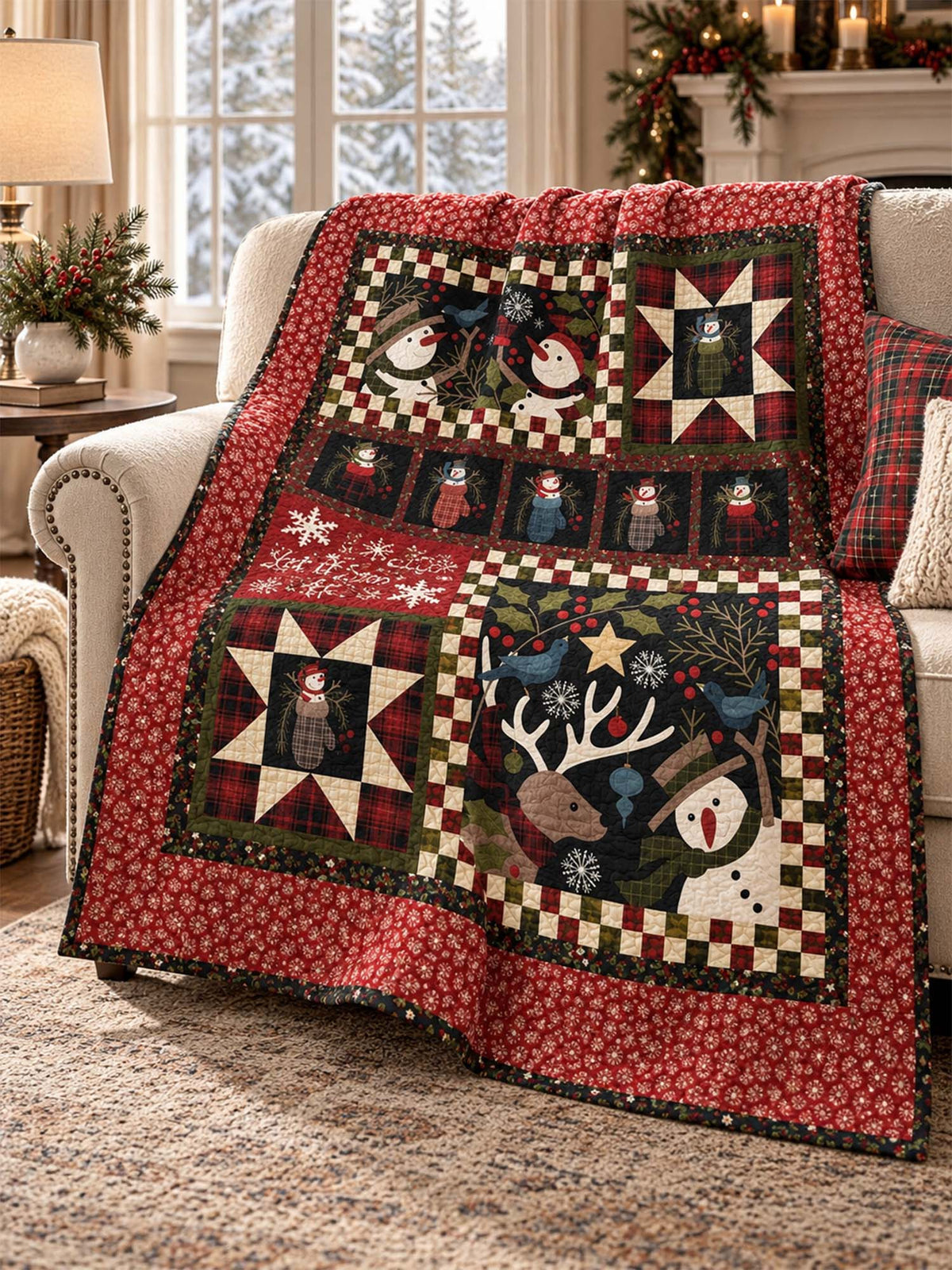 Let It Snow Woodland Patchwork Quilted 3-Piece Bedding Set