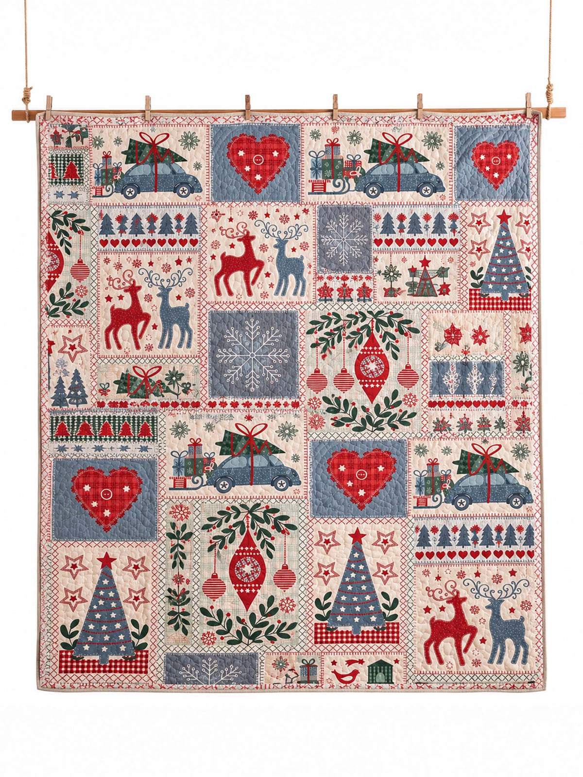 Nordic Christmas Reindeer & Gift Car Quilted 3-Piece Bedding Set