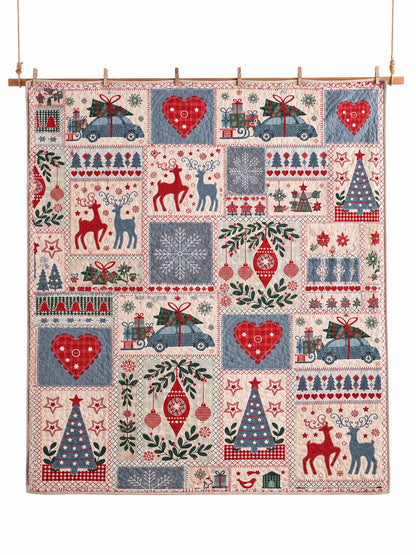 Nordic Christmas Reindeer & Gift Car Quilted 3-Piece Bedding Set