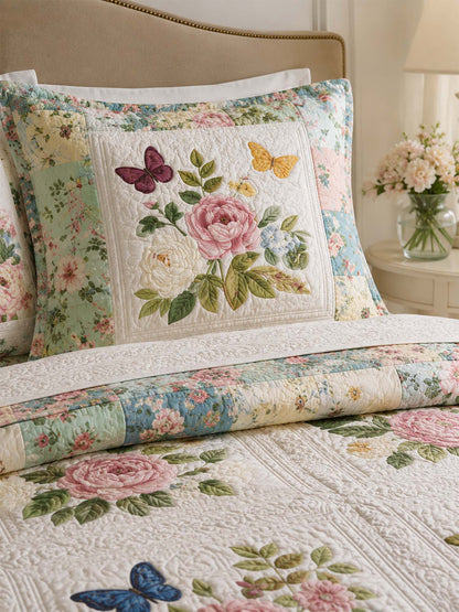 H.PAI Vintage Floral Garden Quilted 3-Piece Bedding Set