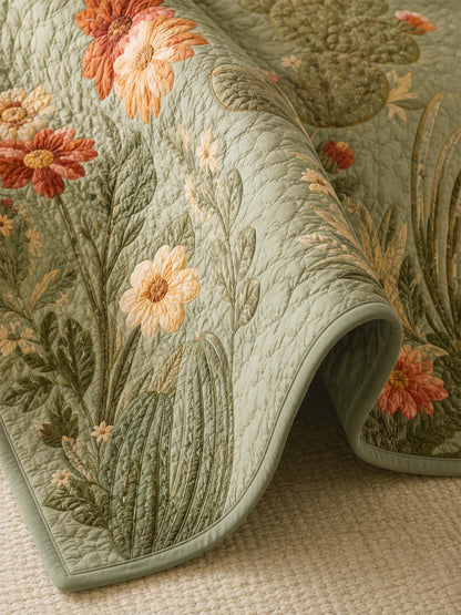 H.PAI Cactus Garden Floral Quilted 3-Piece Bedding Set
