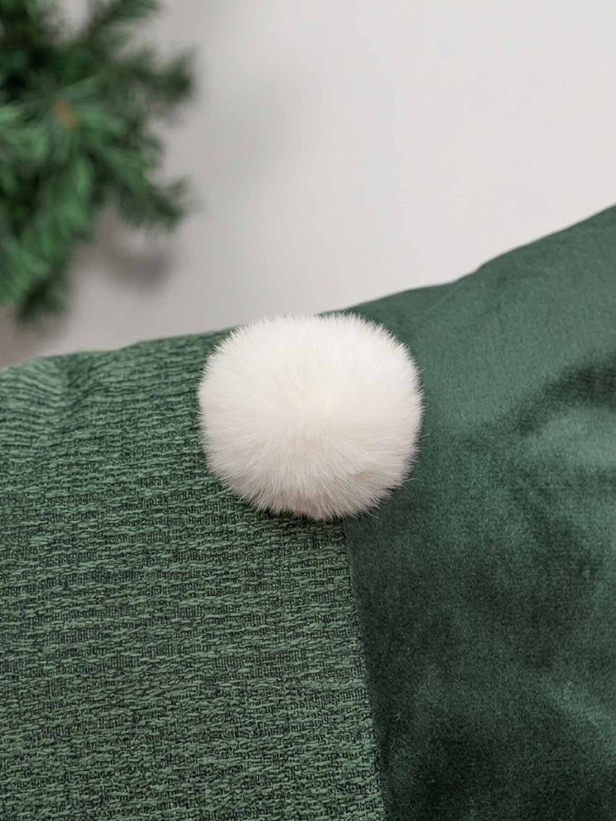 Green Color Block Pom Pom Pillow Cover