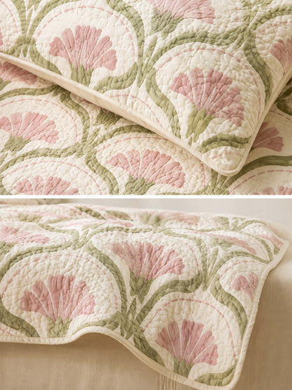 H.PAI Blush Floral Meadow Quilted 3-Piece Bedding Set