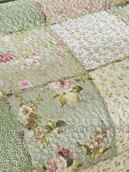 Rose Cottage Patchwork Quilted 3-Piece Bedding Set