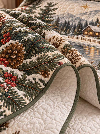 Winter Cottage Pine Forest Quilted 3-Piece Bedding Set