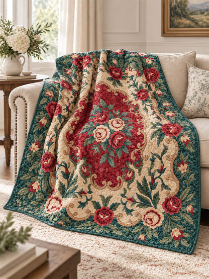 Vintage Rose Garden Quilted 3-Piece Bedding Set