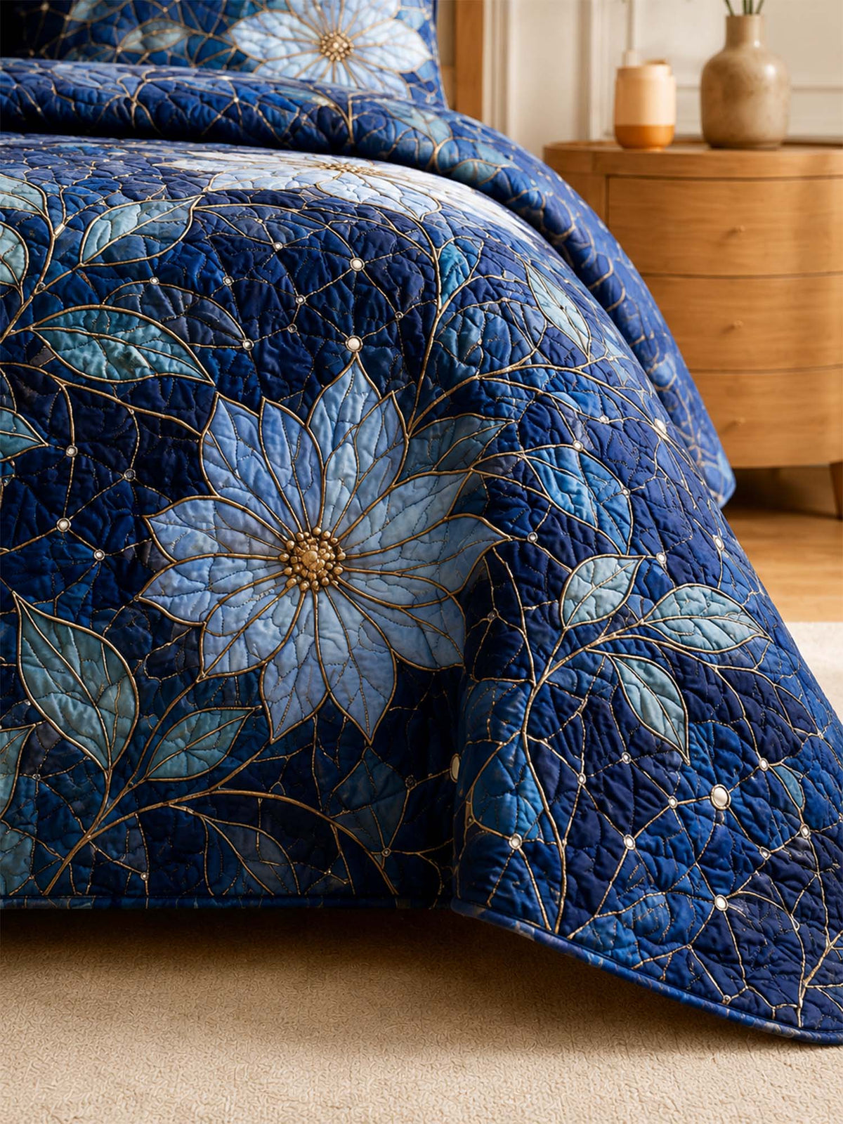 H.PAI Moonlit Floral Quilted 3-Piece Bedding Set