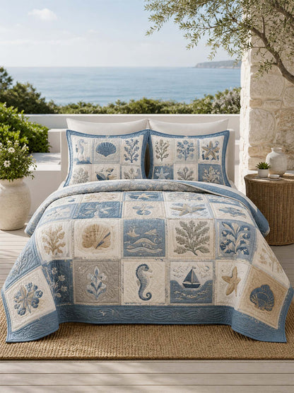 Coastal Ocean Quilted 3-Piece Bedding Set