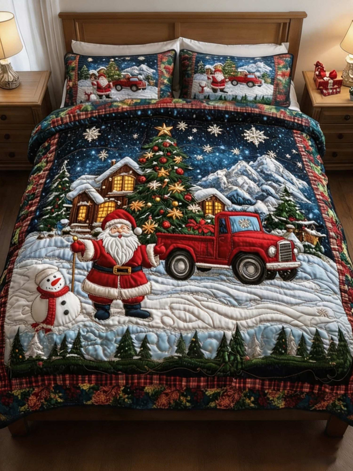 Santa Journey 3‑Piece Quilted Bedding Set