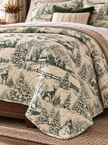 Winter Woodland Toile Quilted 3-Piece Bedding Set