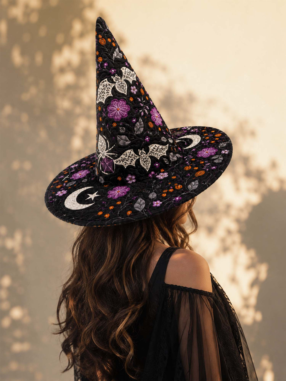 H.PAI Gothic Butterfly Garden Handcrafted Quilted Witch Hat