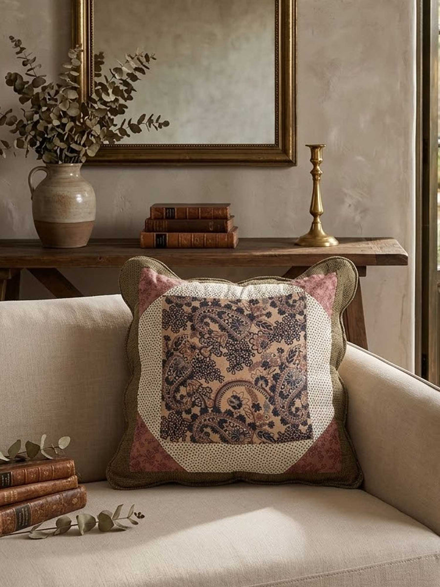 Vintage Paisley Patchwork Quilted Pillow Cover