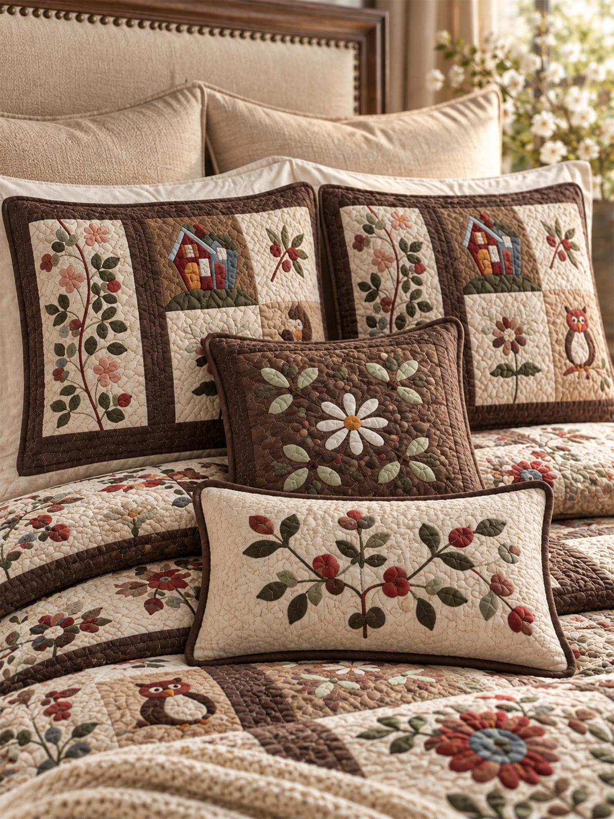 Vintage Country Fruit Floral Patchwork Quilted 3-Piece Bedding Set