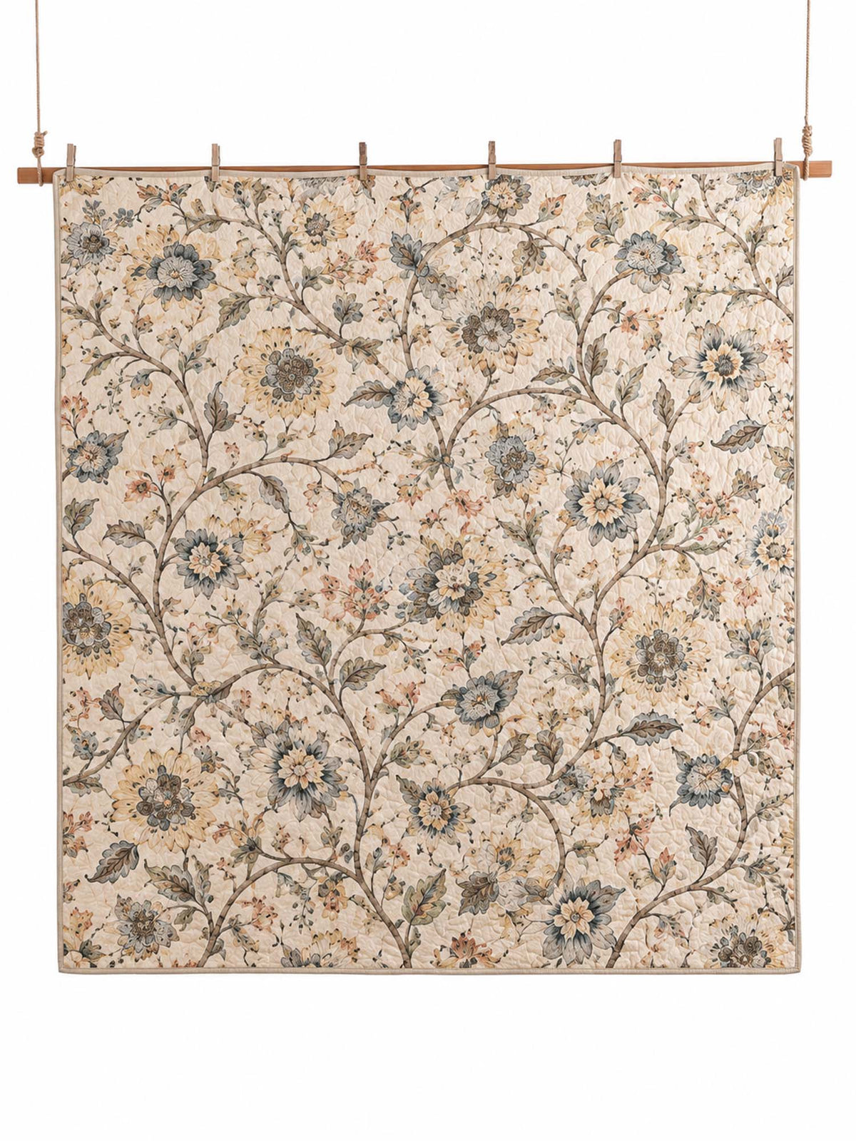 Vintage Botanical Floral Quilted 3-Piece Bedding Set