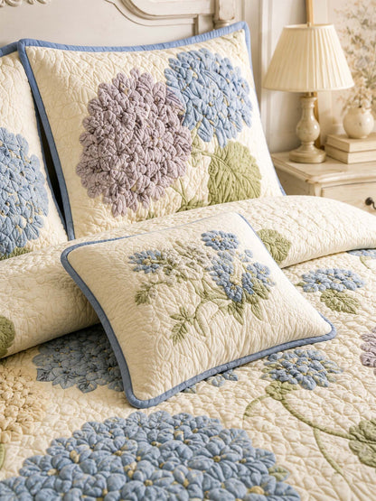 H.PAI Hydrangea Floral Quilted 3-Piece Bedding Set