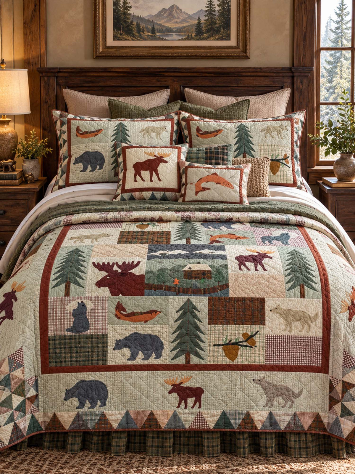 Northwoods Wildlife Patchwork Quilted 3-Piece Bedding Set