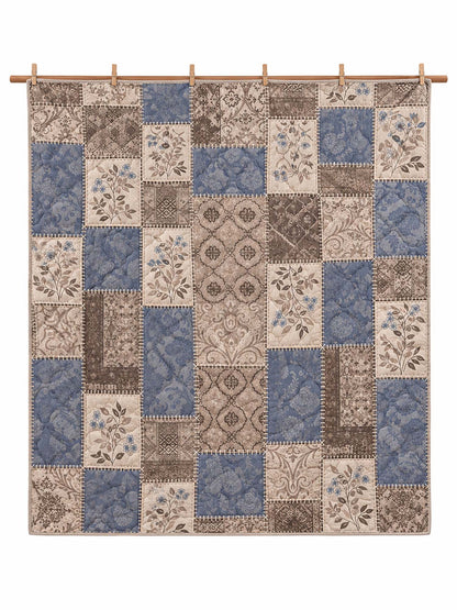 Vintage Blue Botanical Patchwork Quilted 3-Piece Bedding Set