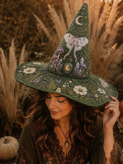 H.PAI Moonlit Butterfly Mystic Garden Quilted Witch Hat
