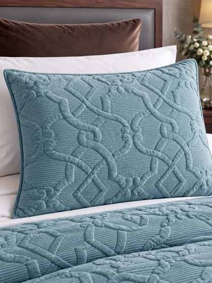 Geometric Velvet Solid Color Quilted 3-Piece Bedding Set