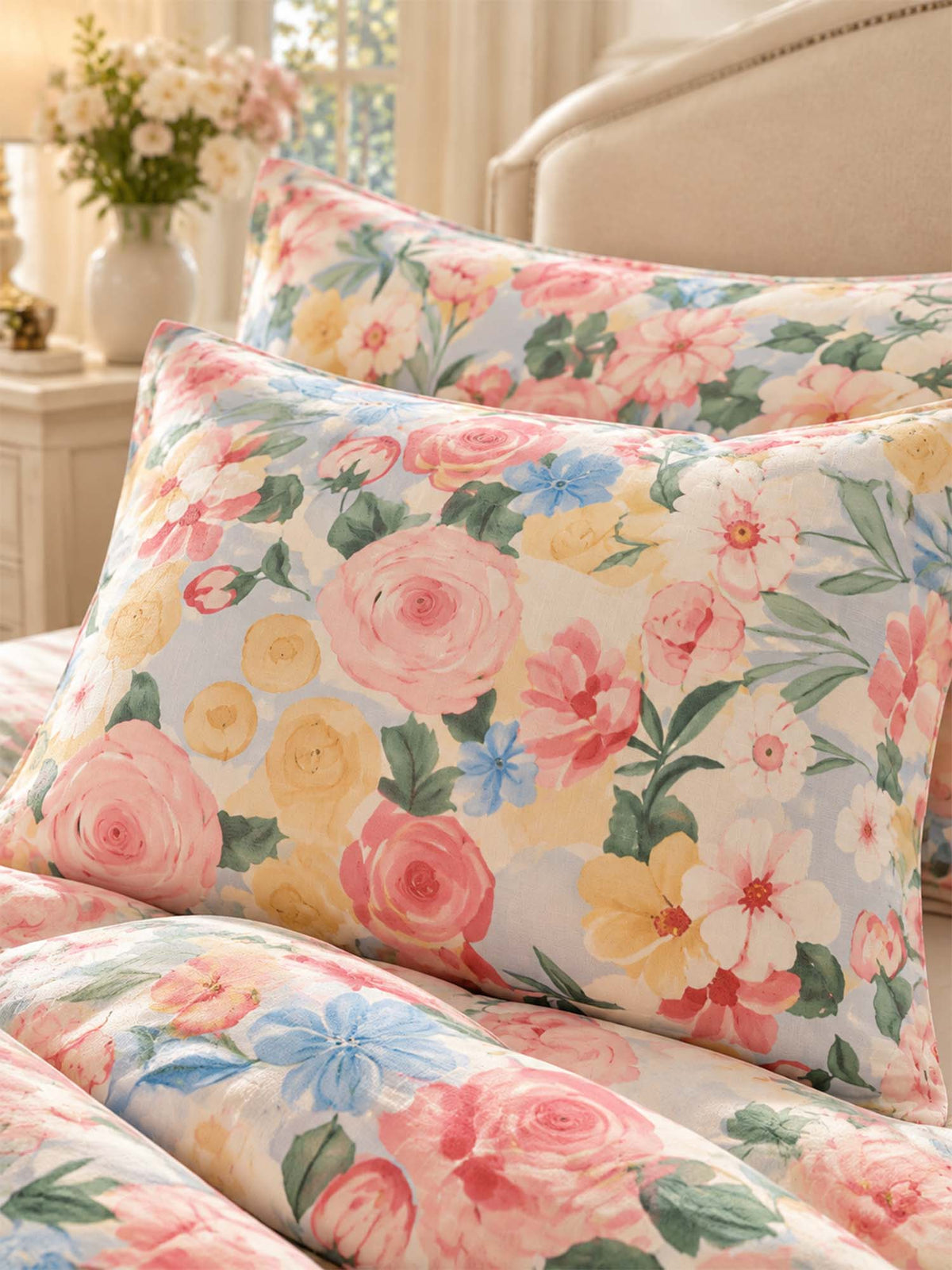 Vintage Floral 100% Cotton 3-Piece Duvet Cover Bedding Set