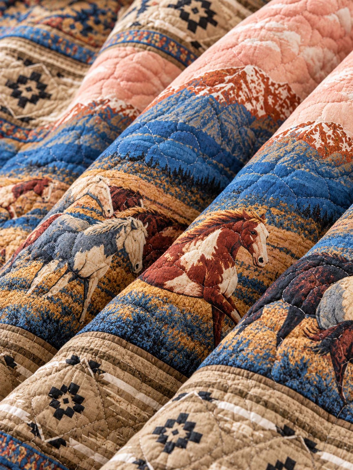 Western Horse Patchwork Quilted 3-Piece Bedding Set