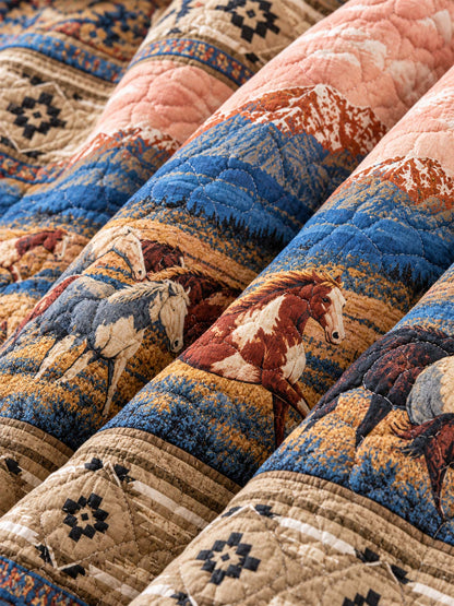Western Horse Patchwork Quilted 3-Piece Bedding Set