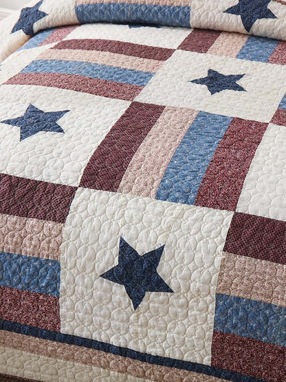 Americana Star Patchwork Quilted 3-Piece Bedding Set