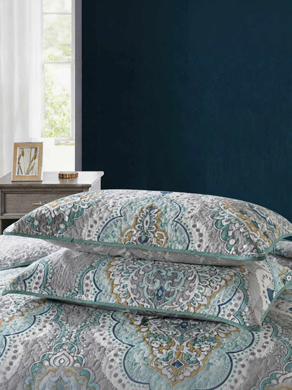 Bohemian Mandala Floral Print Quilted 3‑Piece Bedding Set
