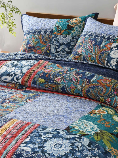 Indigo Paisley Patchwork Quilted 3-Piece Bedding Set
