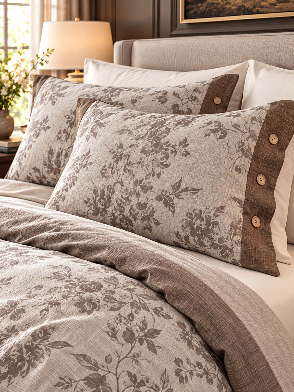 Vintage Botanical Floral Linen Cotton 4-Piece Duvet Cover Set