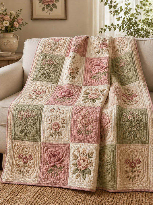 H.PAI Cottagecore Floral Quilted Blanket