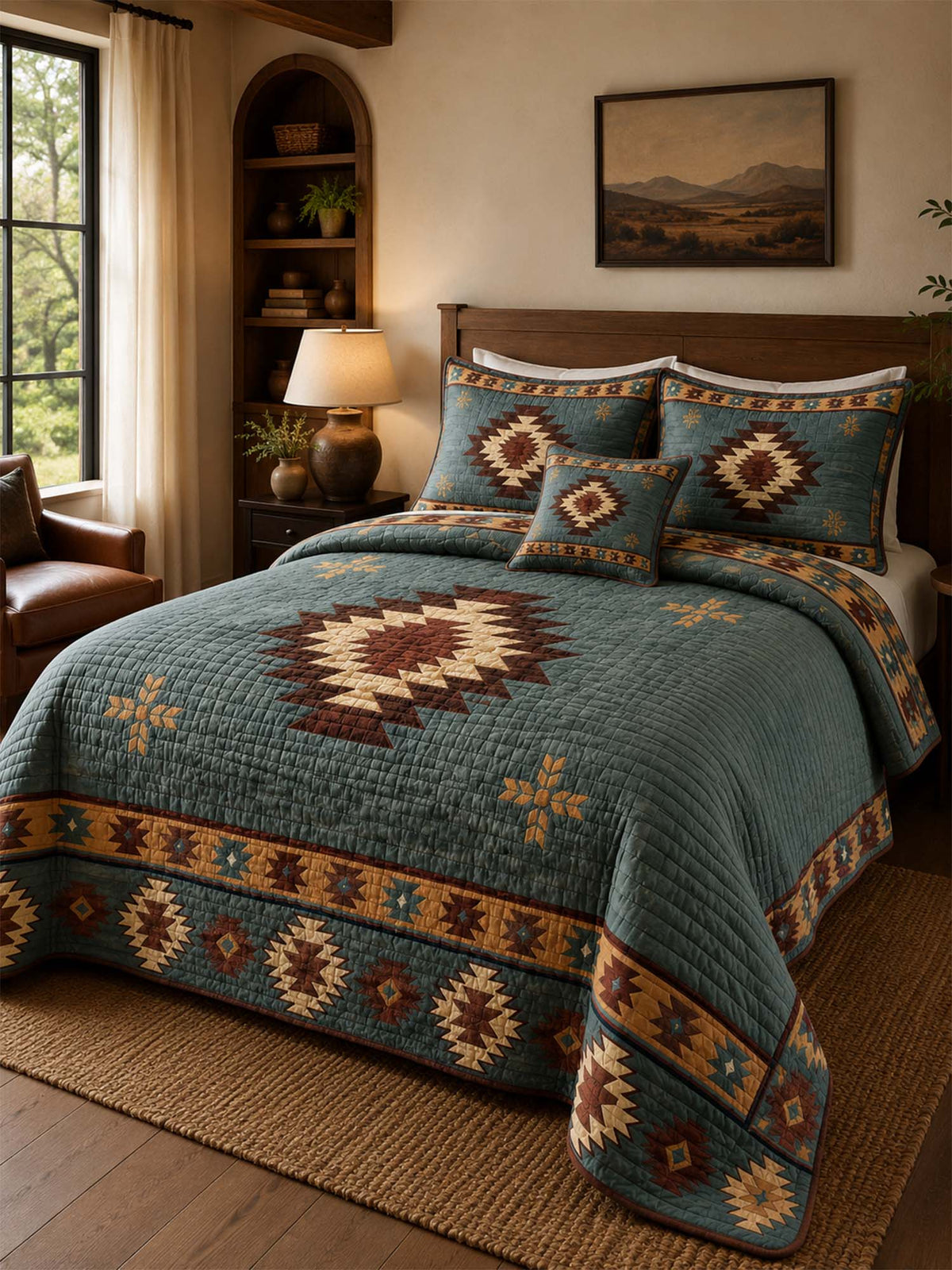 H.PAI Desert Aztec Star Quilted 3-Piece Bedding Set
