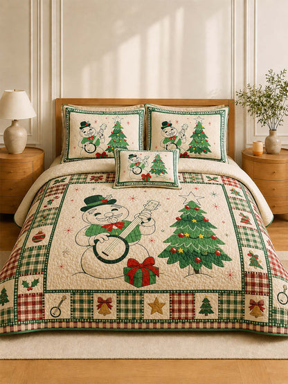 Snowman Christmas Melody Quilted 3-Piece Bedding Set