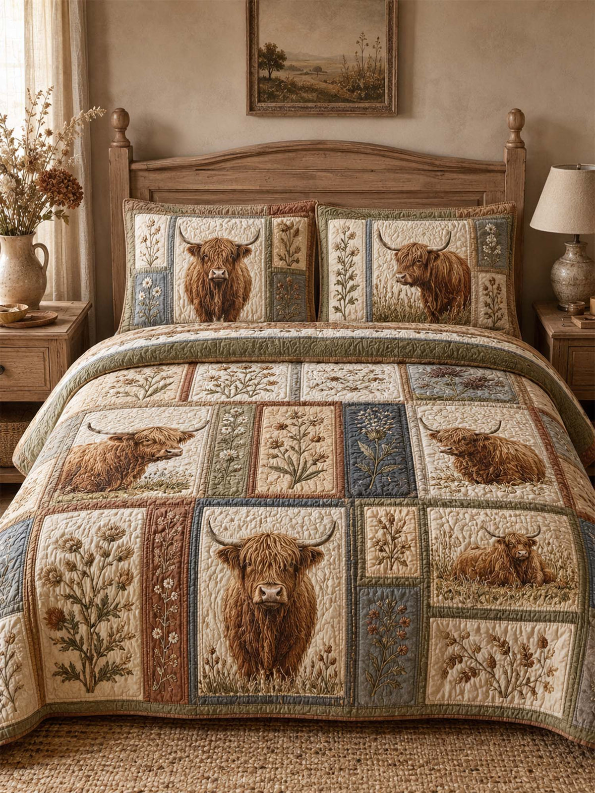 Highland Cow Quilted 3-Piece Bedding Set
