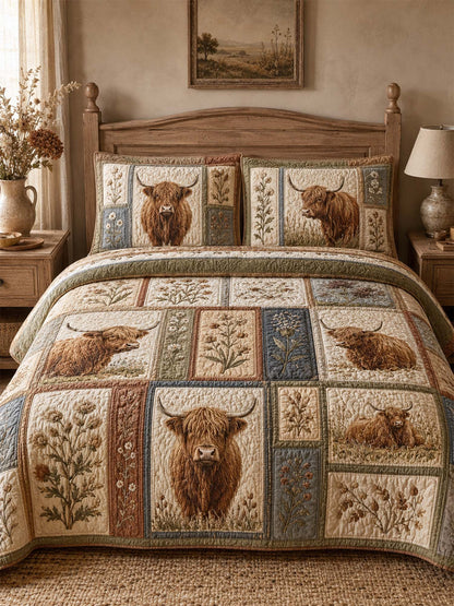 Highland Cow Quilted 3-Piece Bedding Set
