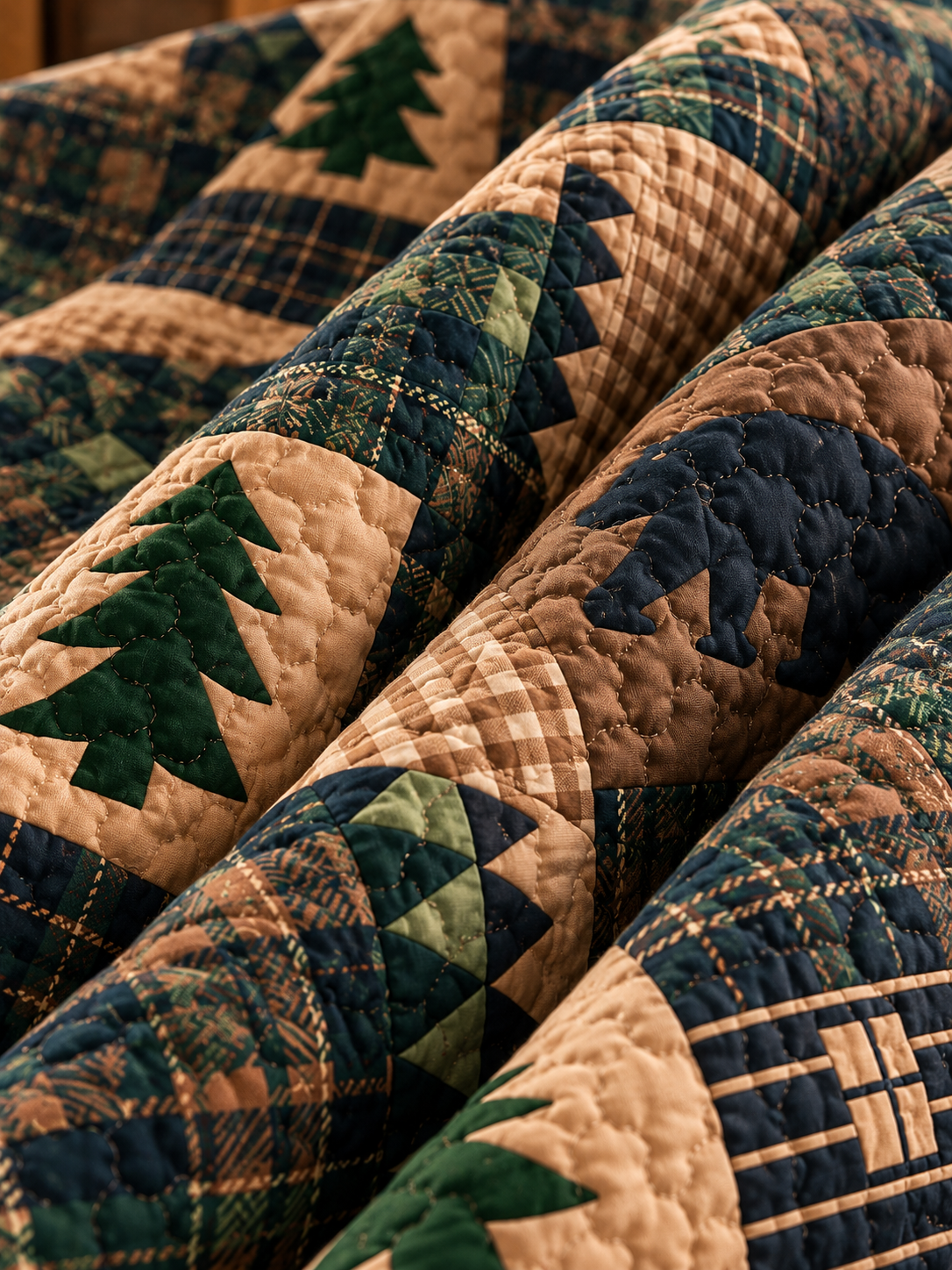 Rustic Bear and Bison Patchwork Quilted 3-Piece Bedding Set