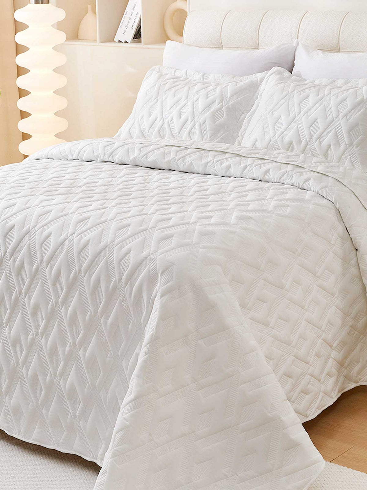 Washed Cotton Solid Color Quilted 3‑Piece Bedding Set