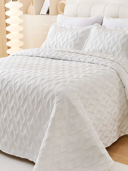 Washed Cotton Solid Color Quilted 3‑Piece Bedding Set