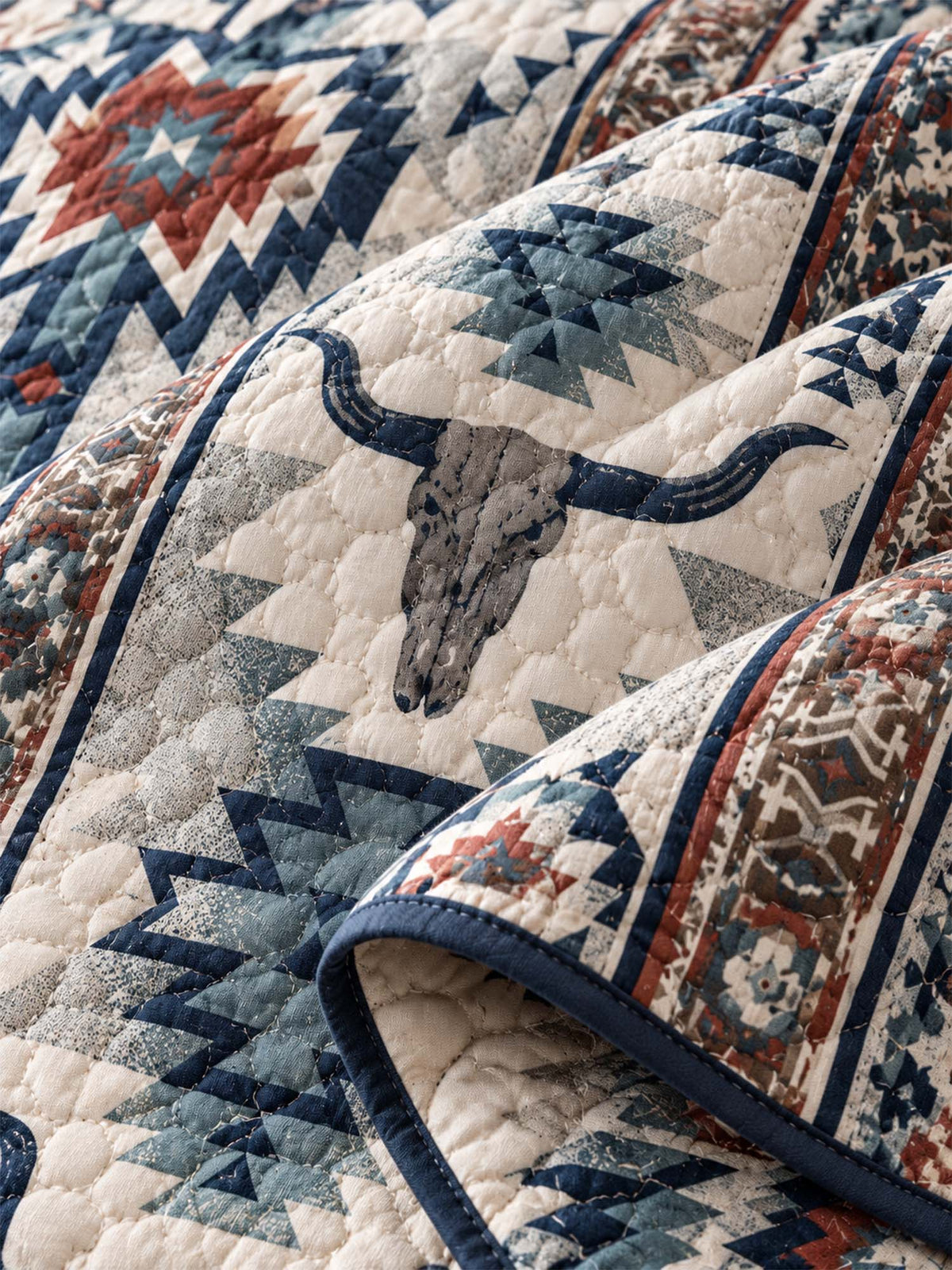 Western Longhorn Cow Skull Quilted 3-Piece Bedding Set